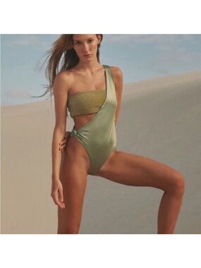 Baobab Collection Gala Olive Green One-Shoulder Cutout One-Piece Swimsuit